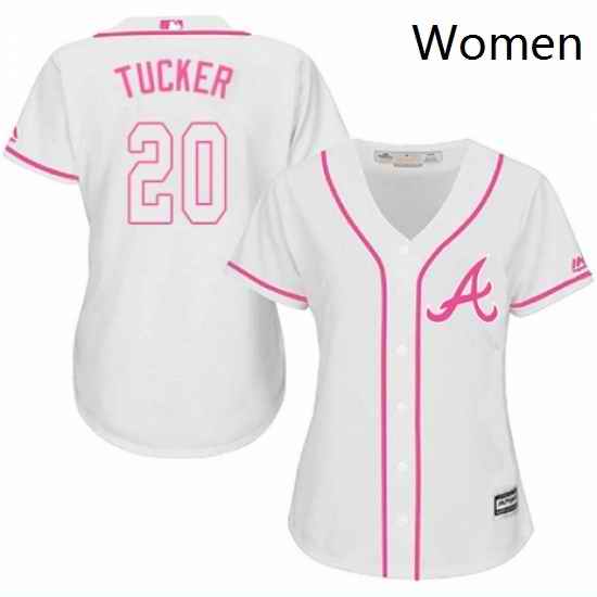 Womens Majestic Atlanta Braves 20 Preston Tucker Authentic White Fashion Cool Base MLB Jersey